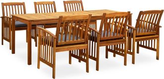 vidaXL Set Comedor De Jard&iacute;n 7 Pzas Y Cojines Madera Maciza De Acacia Vidaxl