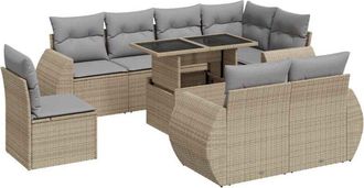 vidaXL Set De Sof&aacute;s De Jard&iacute;n Con Cojines 9 Pzas Rat&aacute;n Sint&eacute;tico Beige Vidaxl