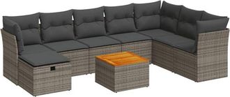 vidaXL Vidaxl - Set De Sof&aacute;s De Jard&iacute;n Con Cojines 9 Pzas Rat&aacute;n Sint&eacute;tico Gris