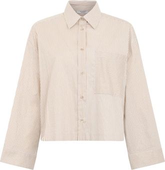 PESERICO Witte crop top met beige strepen en minimalistisch design. - Dames - Overhemden - Wit - S - Katoen - Overhemden