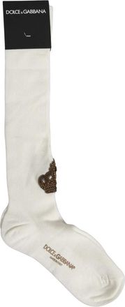 Dolce & Gabbana Calcetines hasta la rodilla con bordado de corona - Accessories - Mujer - Blanco - ONE SIZE