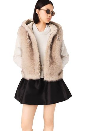 Maje Short faux fur jacket in Beige at Nordstrom, Size 36 Eu