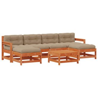 vidaXL Conjunto De Sof&aacute;s De Jard&iacute;n 7 Pcs Marr&oacute;n Cera Y Taupe Vidaxl