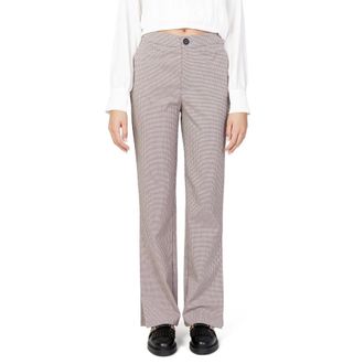 Only Straight Trousers, female, Beige, M L32, Onljoss Flared Slit Check Pant