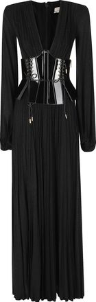 Elisabetta Franchi Black Pleated Lurex Viscose-Blend Midi Dress