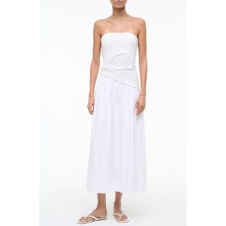 Staud Nia Strapless Midi Dress in White at Nordstrom, Size X-Small