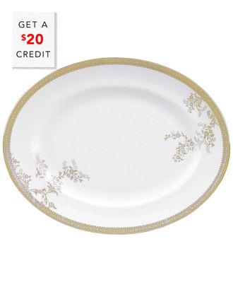 Wedgwood Vera Wang For Wedgwood Lace Gold Oval Platter 13.75In With $20 Credit