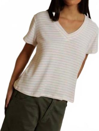perfectwhitetee Elliot Brushed V-Neck Tee In Clementine Stripe