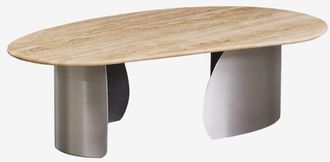 Sklum Mesa De Centro 120x70 Cm En Travertino Y Acero Inoxidable Vayet Sklum