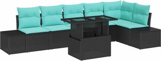 vidaXL Conjunto De Sof&aacute; De Jard&iacute;n 7 Uds. Negro Rat&aacute;n Sint&eacute;tico Vidaxl