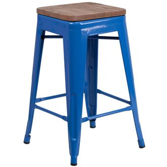 Flash Furniture 24 High Backless Blue Metal Counter Height Stool with Square Wood Seat
