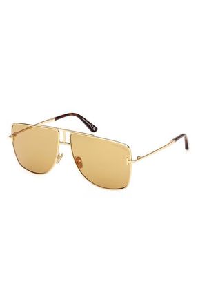 Tom Ford Eliott 59mm Navigator Sunglasses in Yellow Gold /Vicuna Lens at Nordstrom