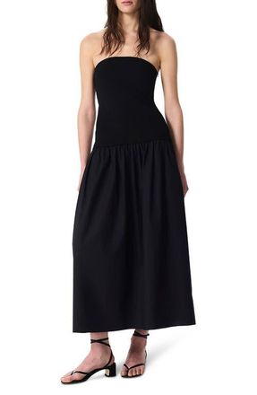 Rag & Bone Irina Mixed Media Strapless Maxi Dress in Black at Nordstrom, Size Xx-Small