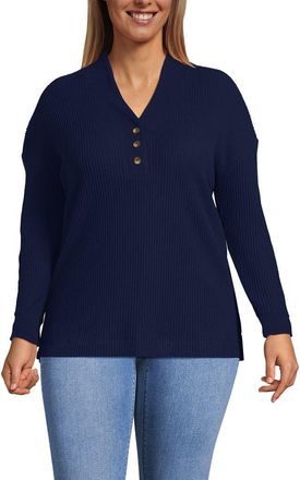 Lands End Long Sleeve Waffle Shawl Collar Henley in Deep Sea Navy at Nordstrom, Size 3 X