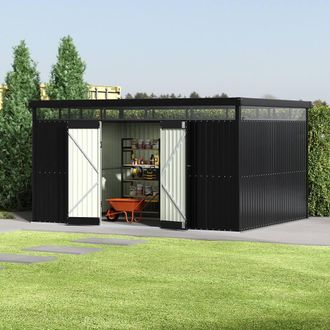 Living and Home Metal Garden Tool Shed in Black