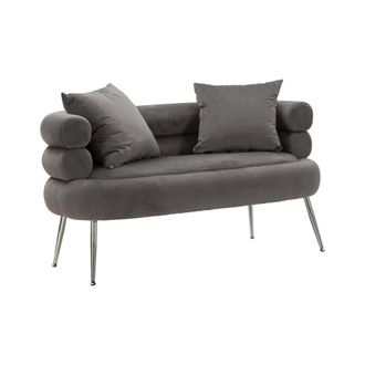 Dmora Sof&aacute; Fijo 2 Plazas Roosevelt, Sof&aacute; Recto, Sof&aacute; Para Sal&oacute;n, Sill&oacute;n Doble, 133x68 H69 Cm, Gris Y Plata - Dmora