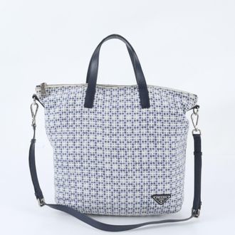 Prada Blue Leather Nylon Shoulder Bag Tote Bag (Pre-Owned)