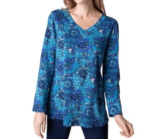 Habitat V-Neck Cotton Tunic In French Floral In Sapphire