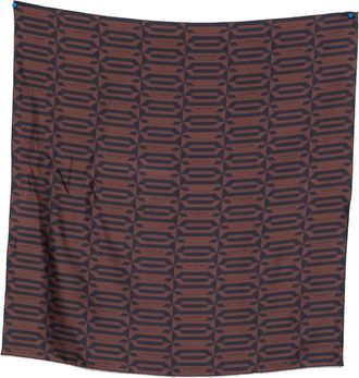 Lanvin Silk Scarf with Geometric Logo Pattern in Rich Brown