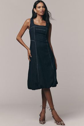 Pilcro Square-Neck Denim A-Line Midi Dress