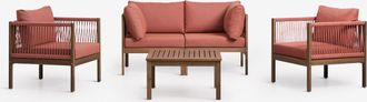 Sklum Conjunto De Sal&oacute;n Con Sof&aacute; Modular De 2 Piezas Con Reposabrazos, 2 Sillones Y Mesa De Centro En Madera De Acacia Branson Sklum