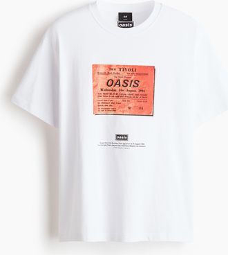 H&M T-Shirt in Loose Fit - Weiss/Oasis