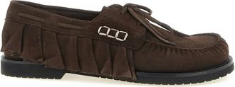 J.W.Anderson Schoenen, Heren, Bruin, 44 EU, Su&egrave;de, Loafer Ruffle Suede Boat Schoenen