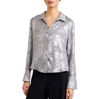 Bella Dahl Metallic Button-Up Shirt in Silver at Nordstrom, Size Medium