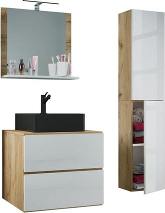 ebuy24 Ebuy24 - Vcm 4 Pcs Lavabo Lavabo Negro Gabinete Inferior Ancho 60 Cm Muebles De Ba&ntilde;o Conjunto Con Cajones Espejo De Puertas Giratorias Lendas S Bl (ro