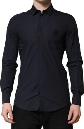 Dolce & Gabbana Donkerblauw Katoenen Overhemd - Heren - Zakelijke Overhemden - Blauw - S - Katoen - Overhemden