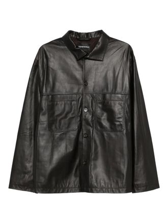 Emporio Armani buttoned flap-pocket overshirt - men - Lambskin/Cotton/Polyester/Elastane - 48 - Brown