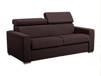 Vente-Unique Sof&aacute; cama de 3 plazas expr&eacute;s en tela marr&oacute;n - cama 140 cm - Colch&oacute;n 22 cm viscoel&aacute;stico y asiento viscoel&aacute;stico VIZIR