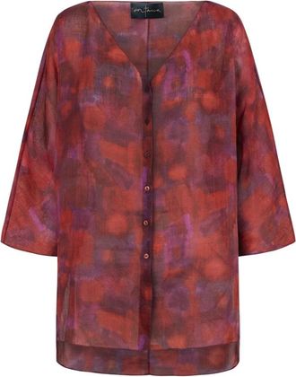 Cortana Watercolour Print Blouse met V-hals - Dames - Blouses - Rood - XL - Overhemden