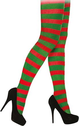 Generic Womens Christmas Tights Red White Green Striped Elf Fancy Dress Stripy Leggings - Ladies Miss Santa Costume Tights Xmas Novelty Full Footed Legging Fo
