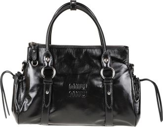 Miu Miu Glanzende Leren Handtas - Dames - Handtassen - Zwart - ONE Size - Katoen - Tassen