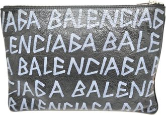Balenciaga Black White Leather Clutch Bag (Pre-Owned)