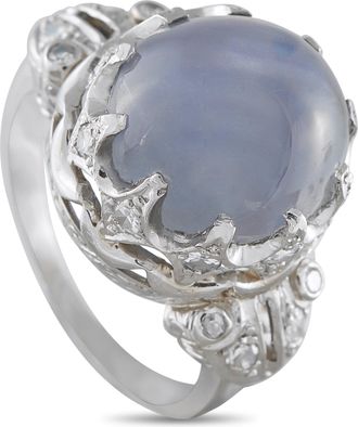 Luxury Bazaar Platinum 0.20ct Diamond and Star Sapphire Art Deco Ring MF10-043026