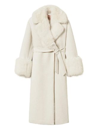 Twin-Set faux-fur-trimmed belted coat - women - Polyester/Wool/Metallized Polyester/Polyester/Polyester - 40 - Neutrals