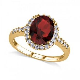 Allurez Oval Lab Garnet & Halo Lab Grown Diamond Engagement Ring 14k Yellow Gold 3.22ct