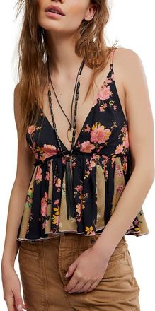 Free People Tillie Floral Plunge Neck Babydoll Top in Black Combo at Nordstrom, Size X-Large