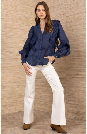 Hale Bob Eulalia Linen Top in Navy at Nordstrom, Size X-Small