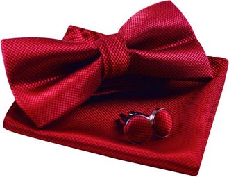 Alizeal Solid Pre-tied Bow Tie Cufflinks Hanky Set for Men Neck Wear, Wine Red(Size: One Size)