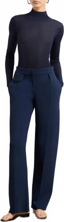 Brandon Maxwell Cecily Tailored Knit Trousers In Navy