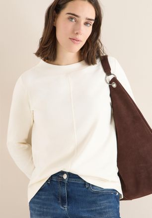 Cecil Langarmshirt CECIL, Damen, Gr. XL (44), creamy wei&szlig;, Jersey, Obermaterial: 50% Baumwolle, 50% Modal, unifarben, l&auml;ssig geschnitten h&uuml;ftbedeckend, Rund