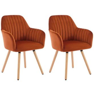 Vente-Unique Sedia con braccioli in Velluto e Metallo effetto Legno Terracotta - Lotto di 2 - eleana