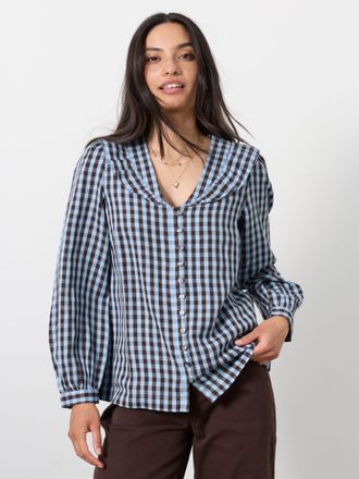 Fat Face FatFace Alba Blue Petite Gingham Blouse