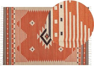 Beliani Rug GAVAR Orange 140 x 200 cm Cotton Kilim