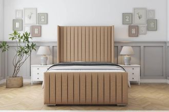 Sloomy Marlborough Dumfries Bed Frame With 50 Upholstered Wingback Headboard in Light Brown | Size: Double