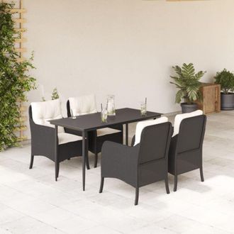 vidaXL Set De Muebles Jard&iacute;n 5 Pzas Con Cojines Rat&aacute;n Sint&eacute;tico Negro Vidaxl