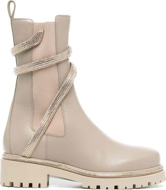 Rene Caovilla studded-strap leather boots - women - Leather/Leather/Rubber - 36 - Brown